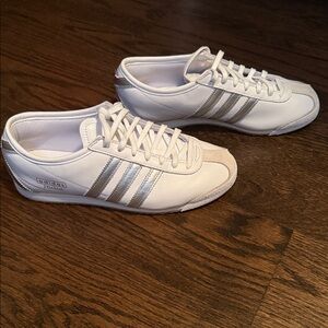 Adidas Women’s White and Silver Sneakers